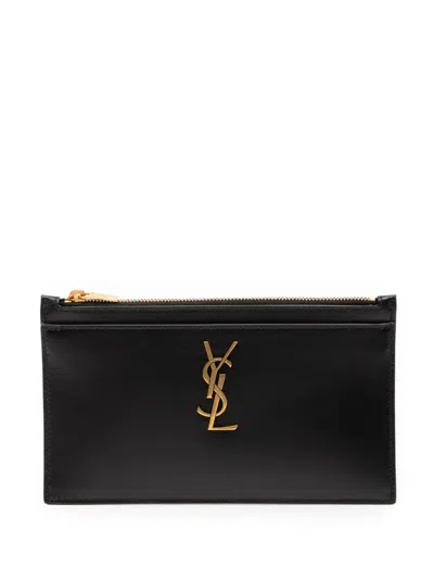 Pre-owned Saint Laurent 2023 Leather Monogram Bill Pouch Clutch Bag In Black