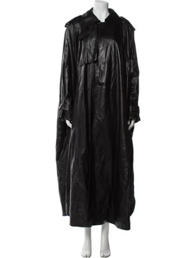 Pre-owned Saint Laurent 2023 Leather Trench Coat In Black