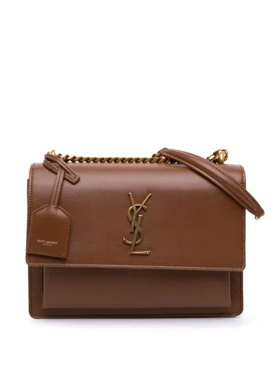 Pre-owned Saint Laurent 2023 Medium Leather Monogram Sunset Crossbody Bag In Brown