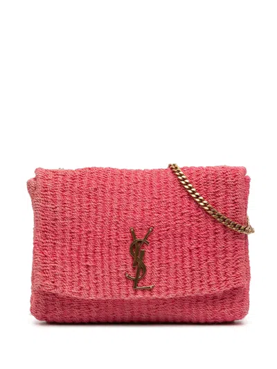 Pre-owned Saint Laurent 2023 Medium Raffia Monogram Kate Crossbody Bag In Pink