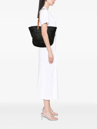Pre-owned Saint Laurent 2023 Medium Raffia Panier Tote Bag In Black