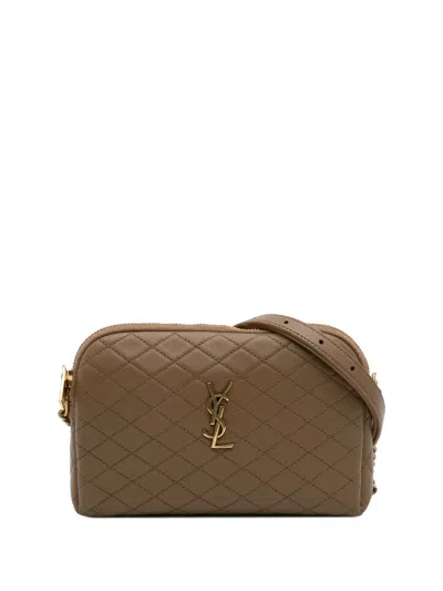 Pre-owned Saint Laurent 2023 Mini Quilted Lambskin Gaby Zippered Pouch Crossbody Bag In Brown