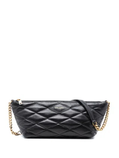 Pre-owned Saint Laurent 2023 Mini Quilted Lambskin Sade Shoulder Bag In Black