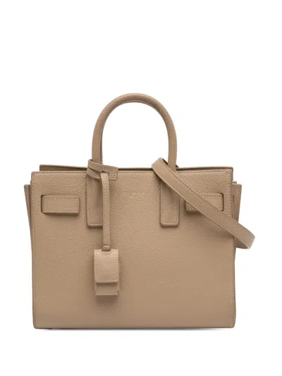 Pre-owned Saint Laurent 2023 Nano Grained Calfskin Sac De Jour Satchel In Neutral
