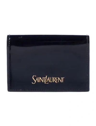 Pre-owned Saint Laurent 2023 Patent Leather Card Holder In Black