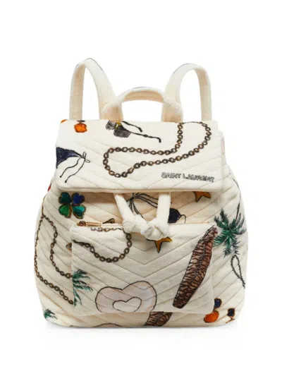 Pre-owned Saint Laurent 2023 Printed Terry-cloth Backpack In Neutral