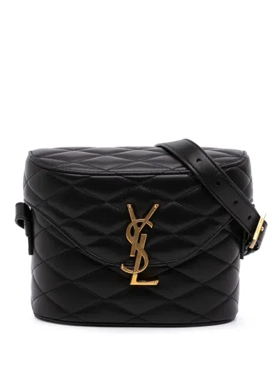 Pre-owned Saint Laurent 2023 Quilted Lambskin Monogram June Box Bag Crossbody Bag In Black