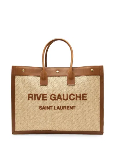 Pre-owned Saint Laurent 2023 Rive Gauche Raffia Tote Bag In Neutral