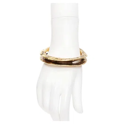 Pre-owned Saint Laurent 2023 Tornato Crater Antique Tone Hammered Cutout Hollow Cuffbangle In Multiple