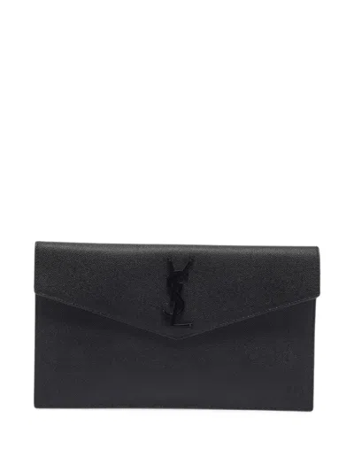 Pre-owned Saint Laurent 2023 Uptown Grain De Poudre Clutch Bag In Black