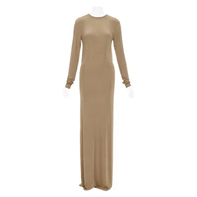 Pre-owned Saint Laurent 2024 Beige Viscose Blend Knit Knot Open Back Gown Dress M In Brown