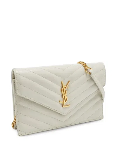 Pre-owned Saint Laurent 2024 Cassandre Envelope Matelassé Clutch Bag In White