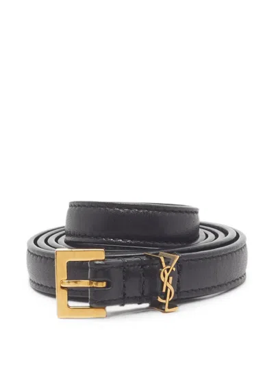 Pre-owned Saint Laurent 2024 Cassandre Slim Belt In Black