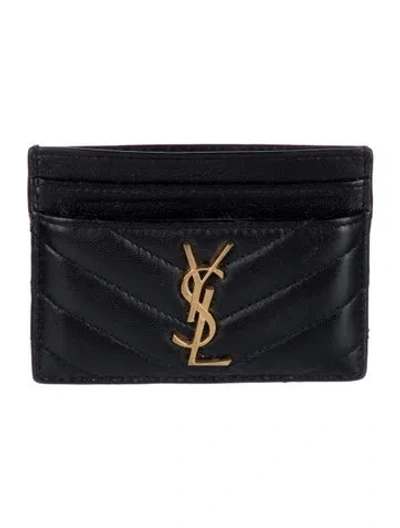 Pre-owned Saint Laurent 2024 Chevron Card Holder In Black