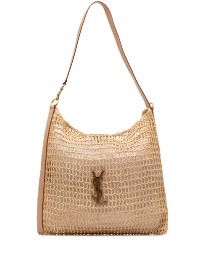 Pre-owned Saint Laurent 2024 Crochet Raffia Oxalis Shoulder Bag In Brown