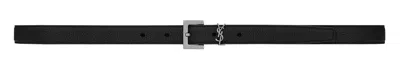 Saint Laurent Grained Leather Cassandre Belt In Black