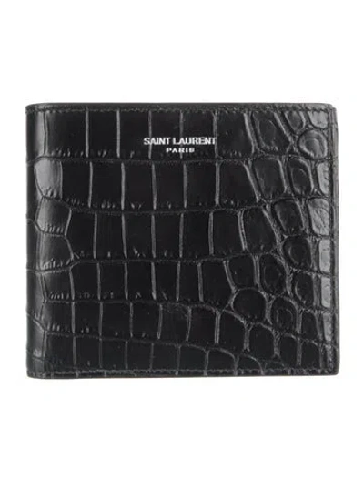 Pre-owned Saint Laurent 2024 Embossed Leather Bifold Wallet In Black