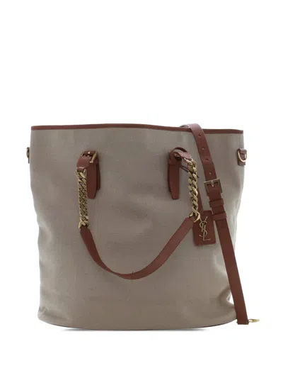 Pre-owned Saint Laurent 2024 Large Canvas Shopping Tote Satchel In Brown