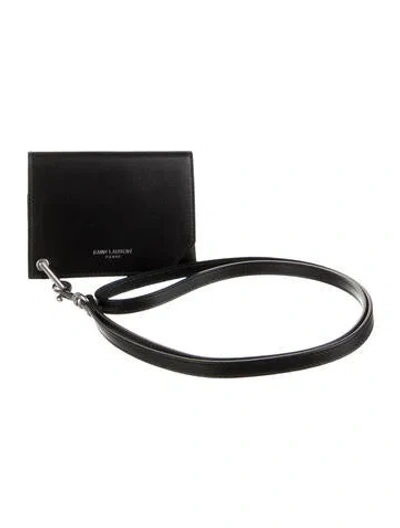 Pre-owned Saint Laurent 2024 Leather Card Holder In Black