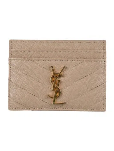 Pre-owned Saint Laurent 2024 Leather Card Holder In Neutrals