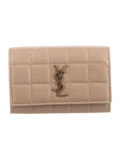 Pre-owned Saint Laurent 2024 Leather Compact Wallet In Neutrals