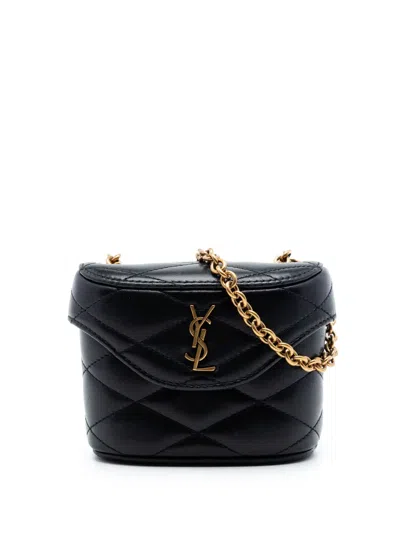 Pre-owned Saint Laurent 2024 Micro Quilted Lambskin Monogram June Box Vanity Bag Crossbody Bag In Black