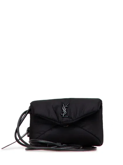 Pre-owned Saint Laurent 2024 Mini Nylon Cassandre Envelope Pouch In Black