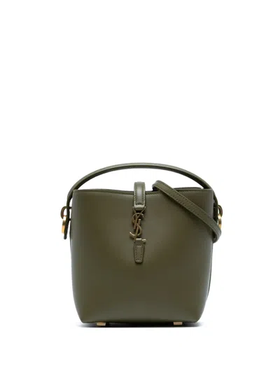 Pre-owned Saint Laurent 2024 Mini Shiny Calfskin Le 37 Bucket Bag In Green