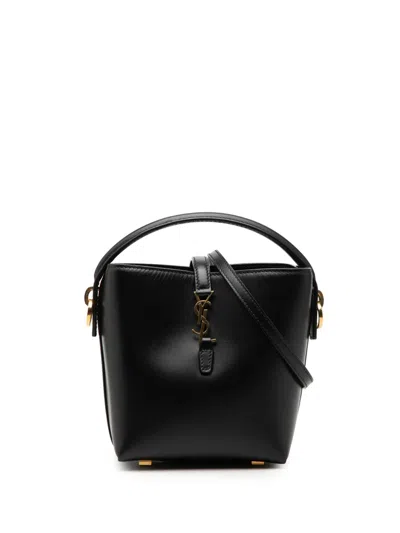 Pre-owned Saint Laurent 2024 Mini Shiny Calfskin Le 37 Bucket Bag Satchel In Black