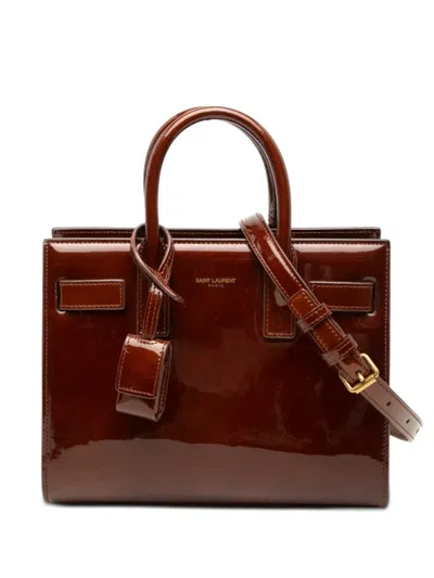 Pre-owned Saint Laurent 2024 Nano Patent Sac De Jour Satchel In Brown