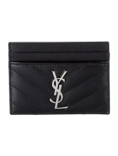 Pre-owned Saint Laurent 2025 Cassandre Card Holder In Black