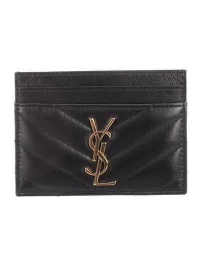 Pre-owned Saint Laurent 2025 Monogram Matelassé Cassandre Card Case Card Holder In Black