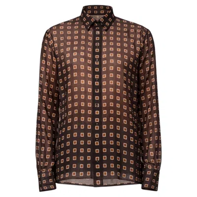 Pre-owned Saint Laurent 2025 Semi-sheer Wool Geometric Pattern Shirt In Black