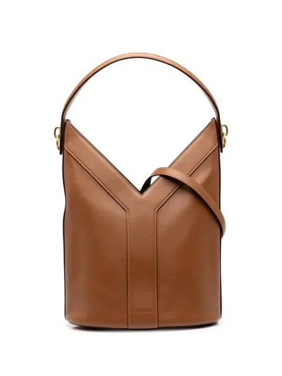 Pre-owned Saint Laurent 2025 Smooth Calfskin Y Top Handle Bucket Bag Satchel In Brown