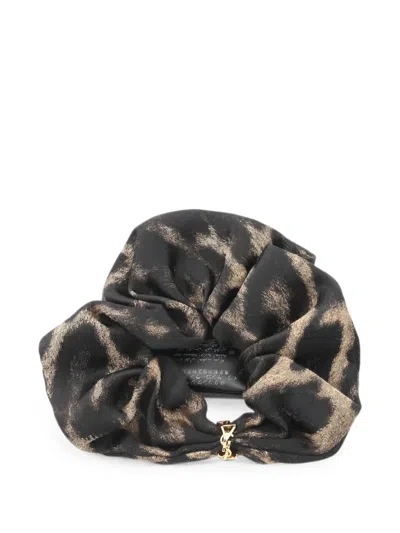 Pre-owned Saint Laurent 20s Cassandra Leopard-print Scrunchie In Black