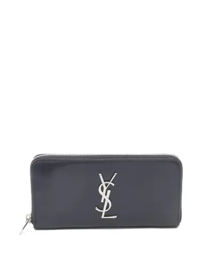 Pre-owned Saint Laurent 20s Logo-plaque Leather Wallet In Black