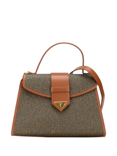 Pre-owned Saint Laurent 20th Century Coated Canvas Satchel In Green