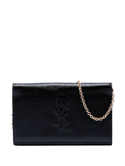 Pre-owned Saint Laurent 20th Century Crinkled Calfskin Belle De Jour Chain Clutch Shoulder Bag In Black