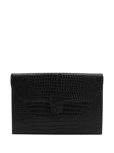 Pre-owned Saint Laurent 20th Century Croc Embossed Patent Clutch Bag In Black