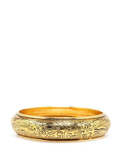 Pre-owned Saint Laurent 20th Century Gold Plated Floral Arabesques Bangle Costume Bracelet