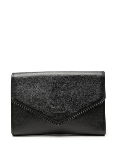 Pre-owned Saint Laurent 20th Century Grain De Poudre Envelope Clutch Bag In Black