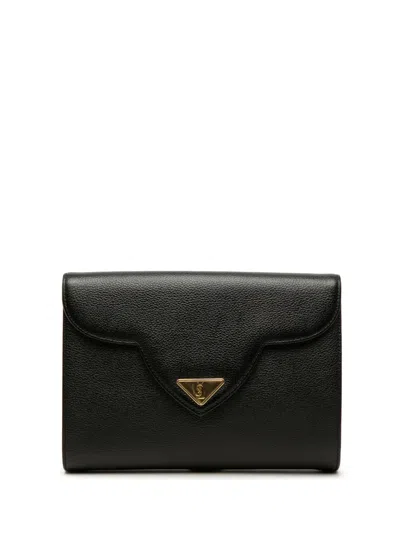 Pre-owned Saint Laurent 20th Century Grained Calfskin Clutch Bag In Black