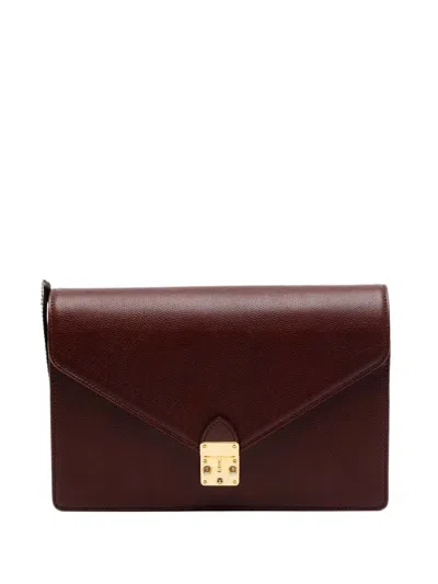 Pre-owned Saint Laurent 20th Century Grained Calfskin Flap Clutch Bag In Red