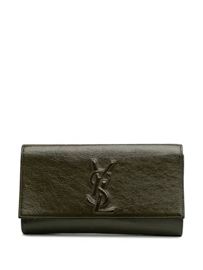 Pre-owned Saint Laurent 20th Century Large Patent Belle De Jour Clutch Bag In Brown