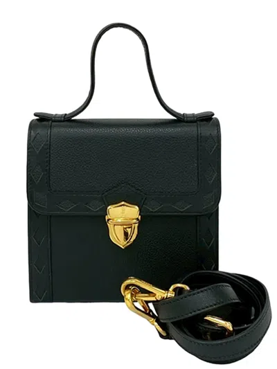 Pre-owned Saint Laurent 20th Century Leather Diamond Cut Top Handle Bag Satchel In Black