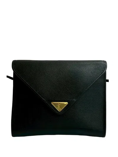 Pre-owned Saint Laurent 20th Century Leather Envelope Flap Crossbody Bag In Black