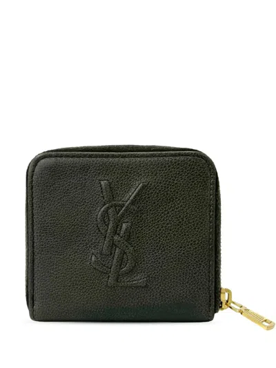 Pre-owned Saint Laurent 20th Century Leather Monogram Zip Wallet Small Wallets In Gray