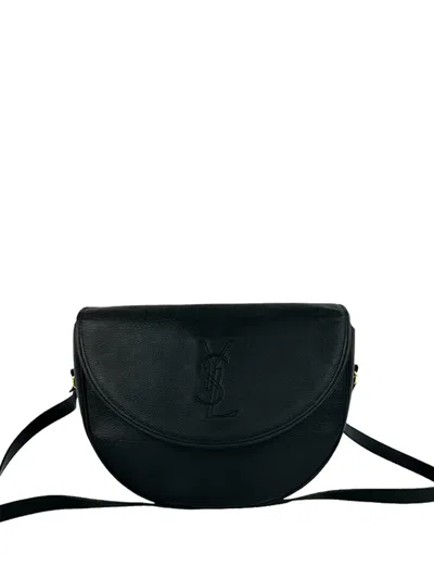 Pre-owned Saint Laurent 20th Century Leather Stitch Monogram Crossbody Bag In Black