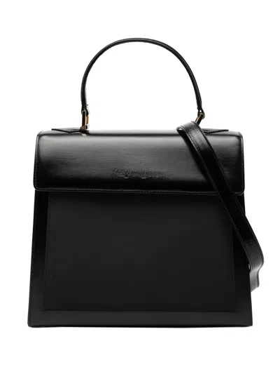 Pre-owned Saint Laurent 20th Century Smooth Calfskin And Nylon Top Handle Bag Satchel In Black