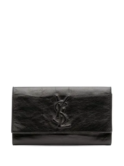 Pre-owned Saint Laurent 20th Century Textured Patent Belle De Jour Clutch Bag In Black